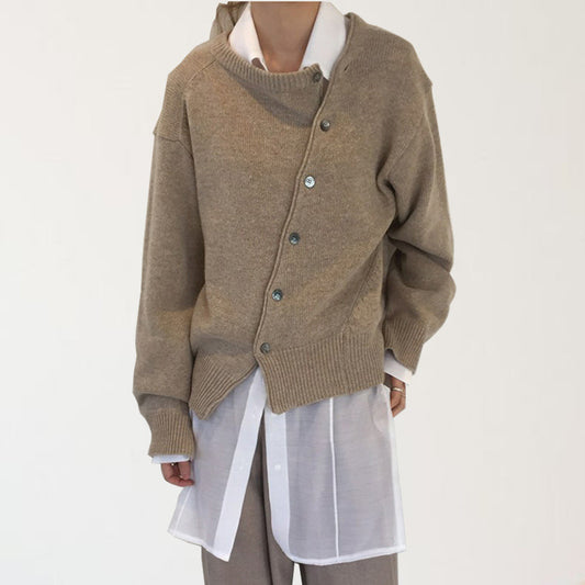 ANGELA -  ASYMMETRICAL BUTTON-UP CARDIGAN